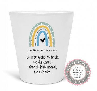 stiller Blumentopf - Vase kleiner Regenbogen Name personalisiert  Sternenkind Trauer  Grab, Urnengrab, Abschied, Friedhof ....von Lüttentüddel®